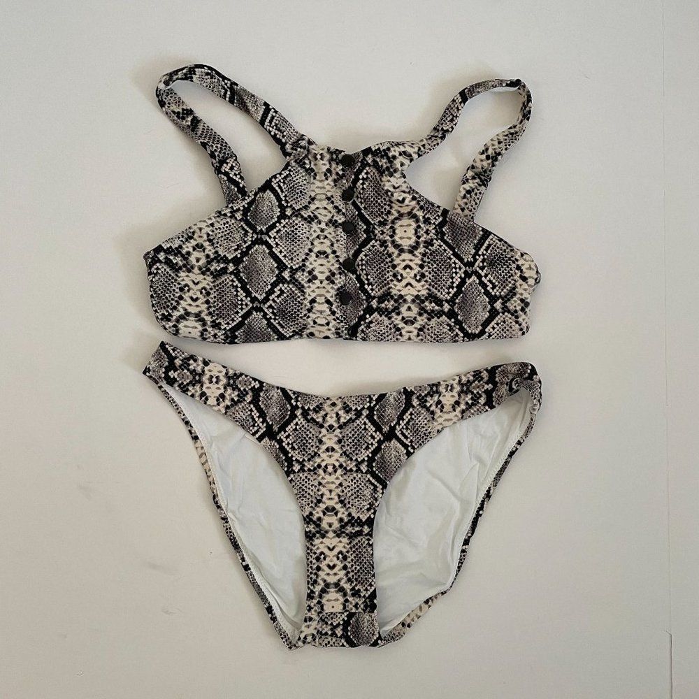 Nwt Aqua Swim Python Snake Print Halter Crop Biki… - image 1